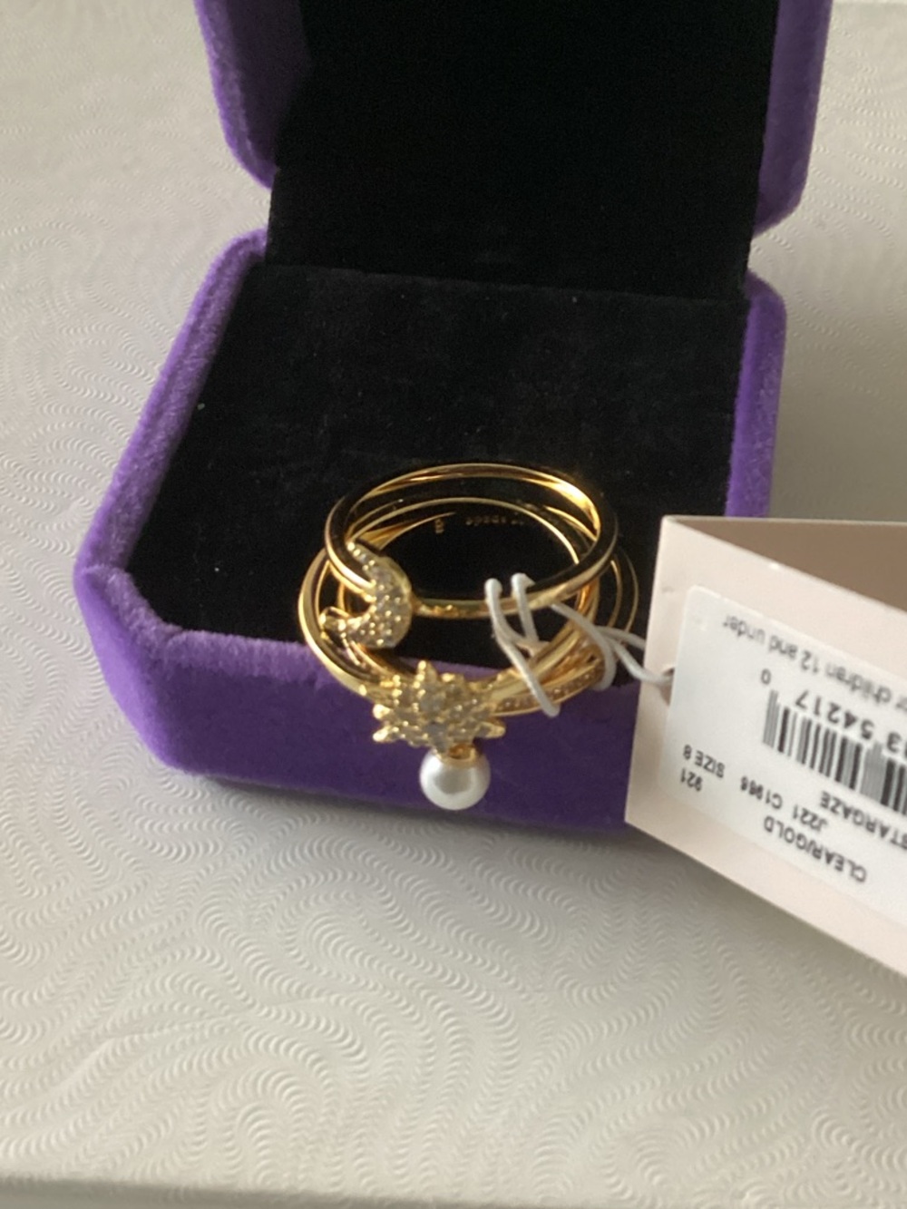 kate spade gold hoop earrings with pearl and starburst charm - Picture 3 of 3